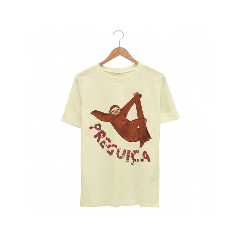 Camiseta Feminina Preguiça Inspiração Estampa Tropical Estilosa Algodão