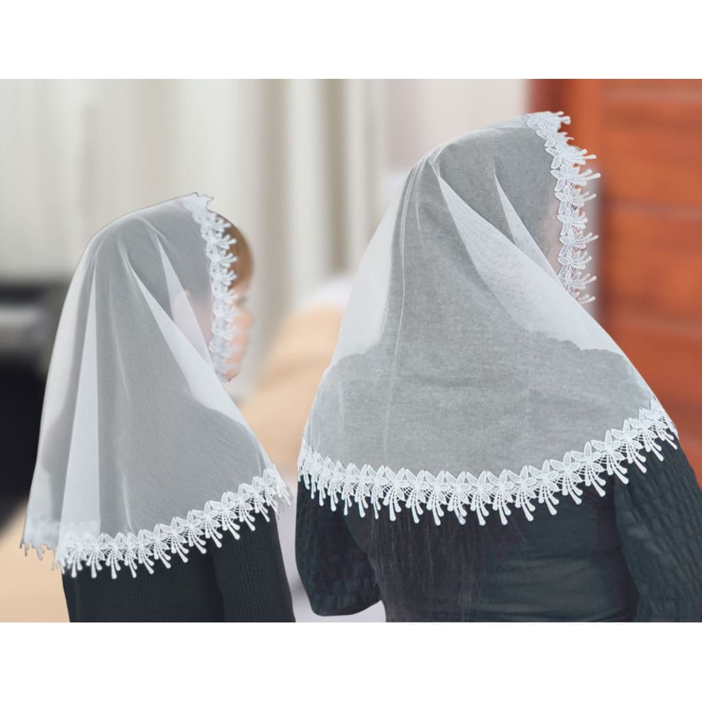 Kit Véu Ccb Mãe E Filha Renda Guipir Floral Congregação Cristã Várias Idades (mod. Eva)