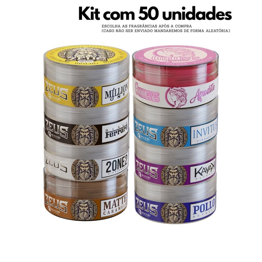 Kit 50 Ceras Modeladoras Capilar Zeus Biofiori Inspiradas em Perfumes Importados