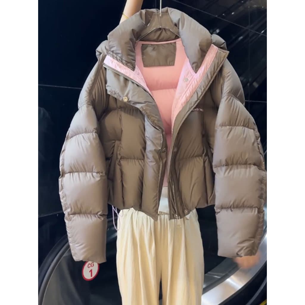 Único Super bonito cáqui cinza curto jaqueta feminina inverno 2025 novo estilo pequeno High-End pão jaqueta