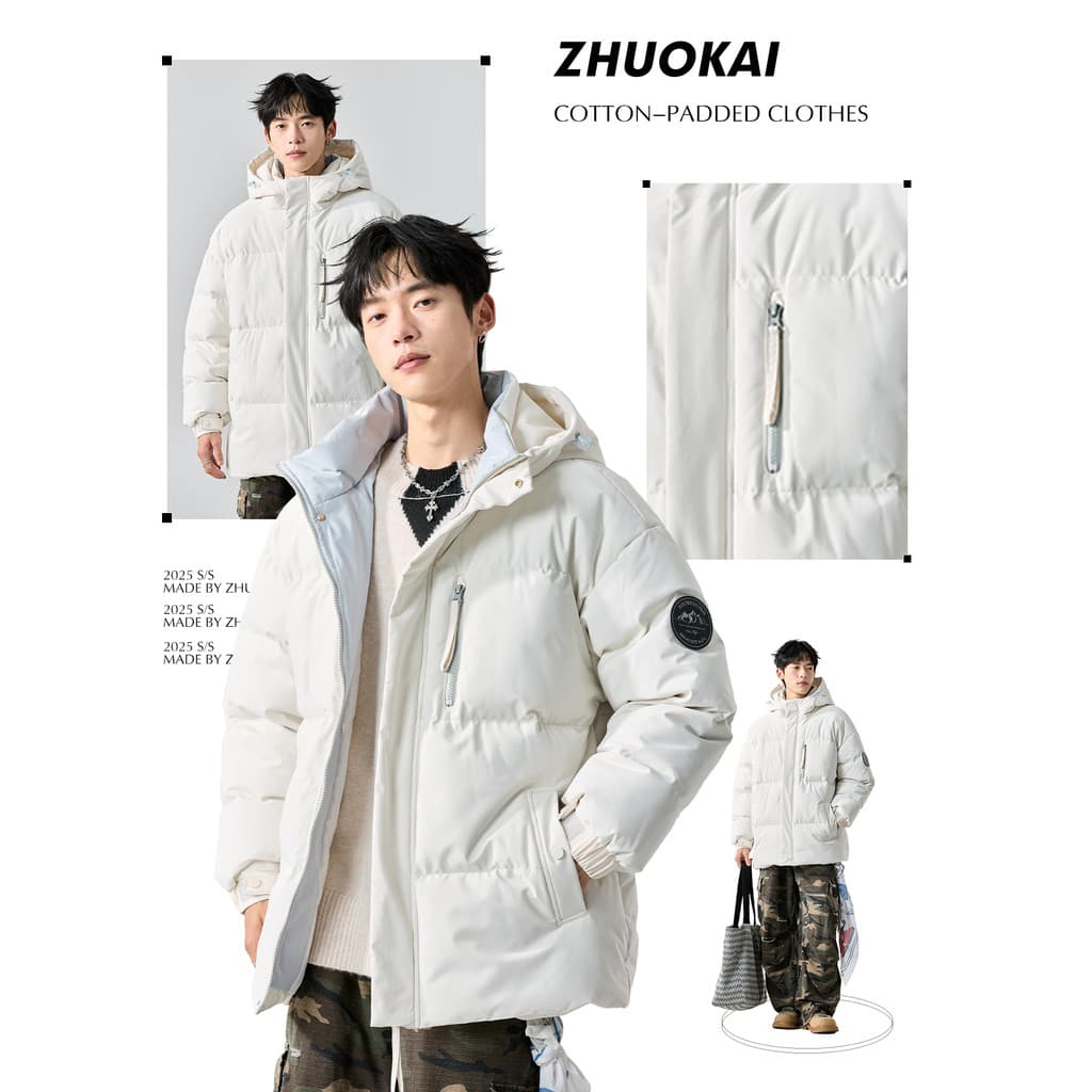 Roupas de algodão masculinas inverno 2026 novo estilo engrossado pão quente roupas jaqueta americano Retro emblema menin