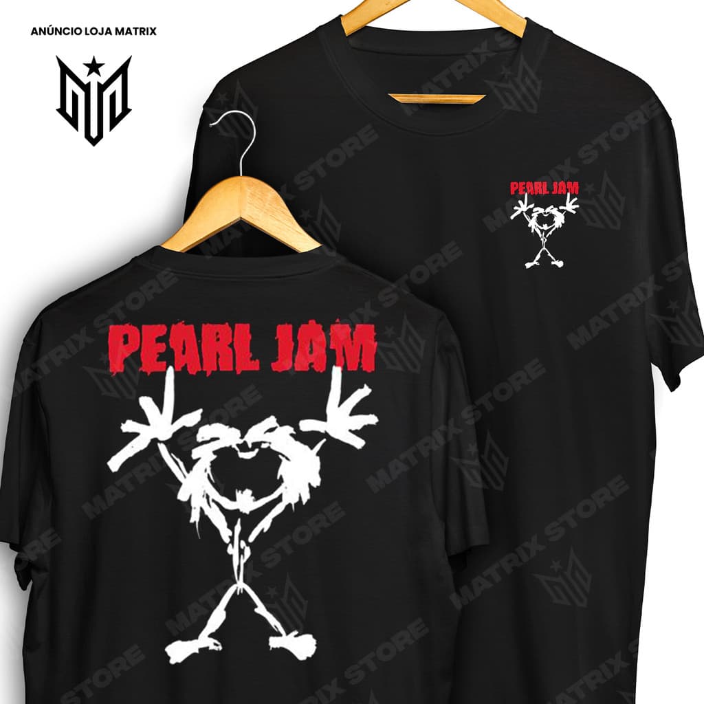 Camiseta Frente e Verso Pearl Jam Rock & Roll Camisa de Banda de Rock 100% Algodão