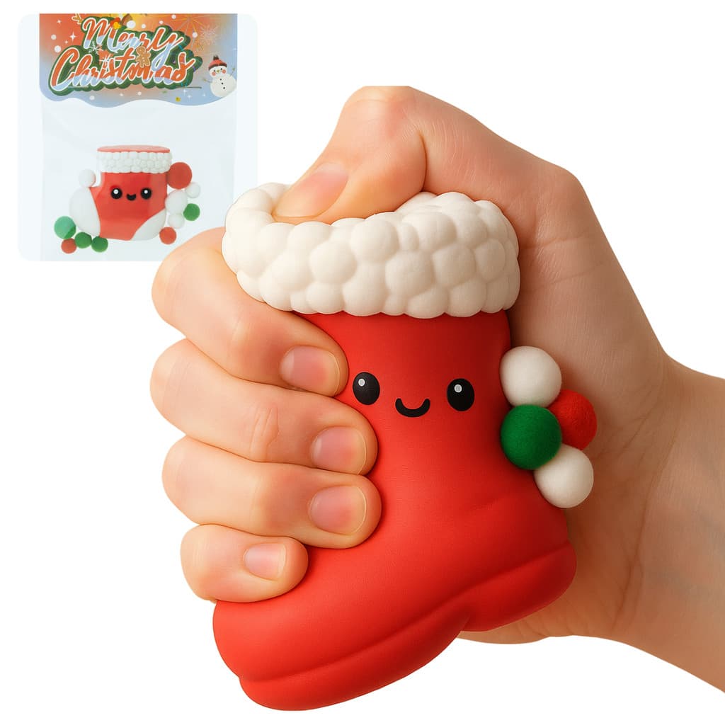 Brinquedo Squishy Sensorial De Aperto Botinha Natalina Com Bola para Alívio De Estresse