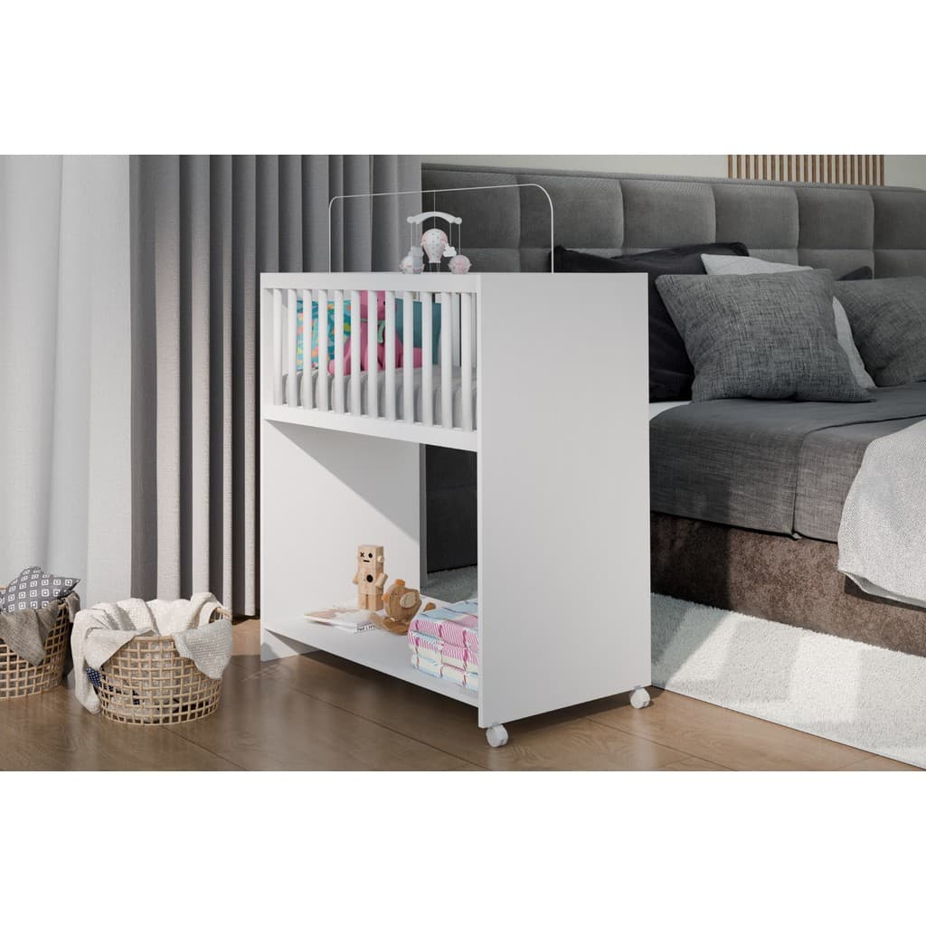 Mini Berço Multifuncional com Colchão 2 em 1 Escrivaninha Quartos Pequenos Branco
