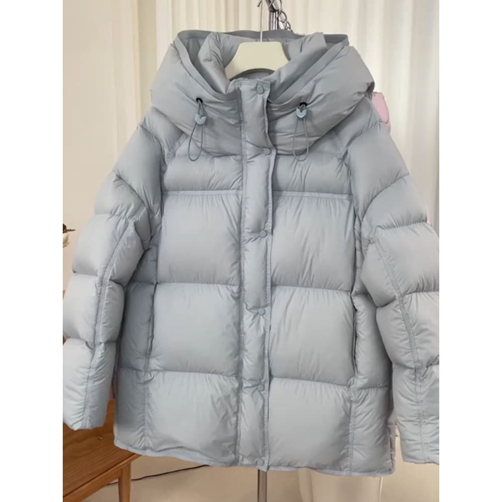 Único Super bonito cinza curto para baixo jaqueta feminina de comprimento médio inverno 2025 novo estilo versão coreana