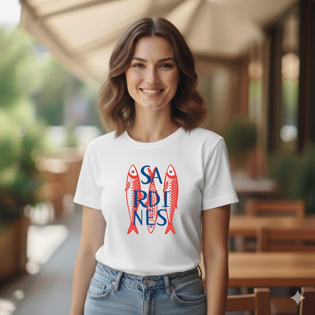 Blusa Feminina Sardinhas  Camiseta T-shirt Feminina Sardines 100% Algodão Conforto estilo verão