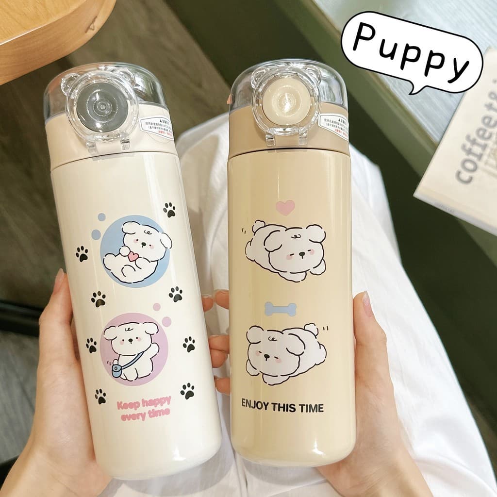 Garrafa Térmica Infantil com Desenho de cachorrinho e frase motivacional 500ml Canudo E Trava MB-278