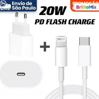 Kit Carregador Iphone Alimentação e Cabo Carregamento Rápido 1mPD 20w