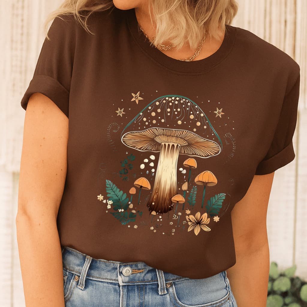Camiseta Casual Feminina de Verão com Estampa de Cogumelos P AO G5