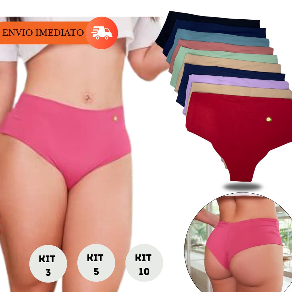CALCINHA FEMININA CONFORTÁVEL CÓS MÉDIO SEMI FIO DUPLA EM POLIAMIDA KIT