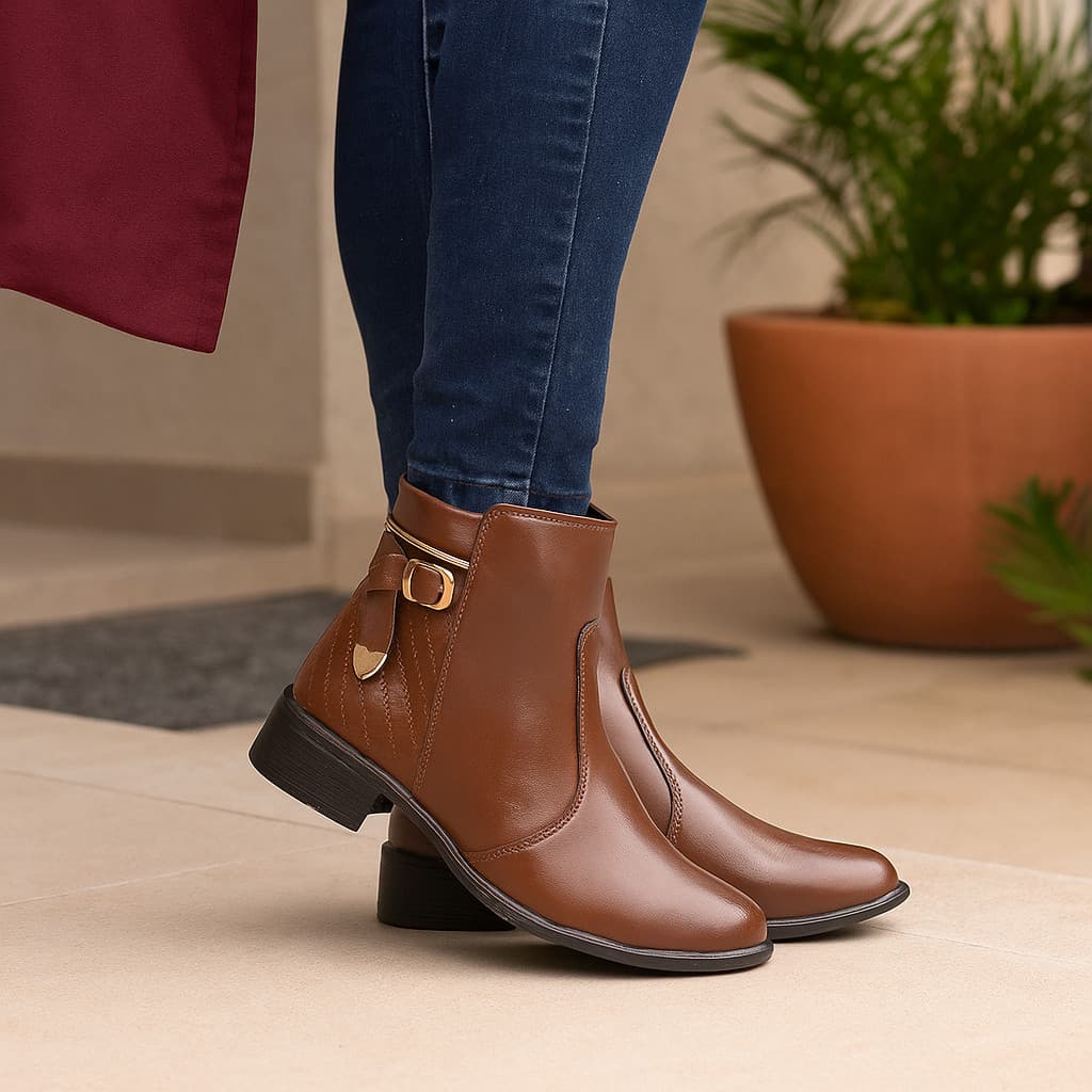 Bota Feminina Zíper Conforto Cano Baixo Saltinho Feminina Botinha Inverno Sem Salto Original