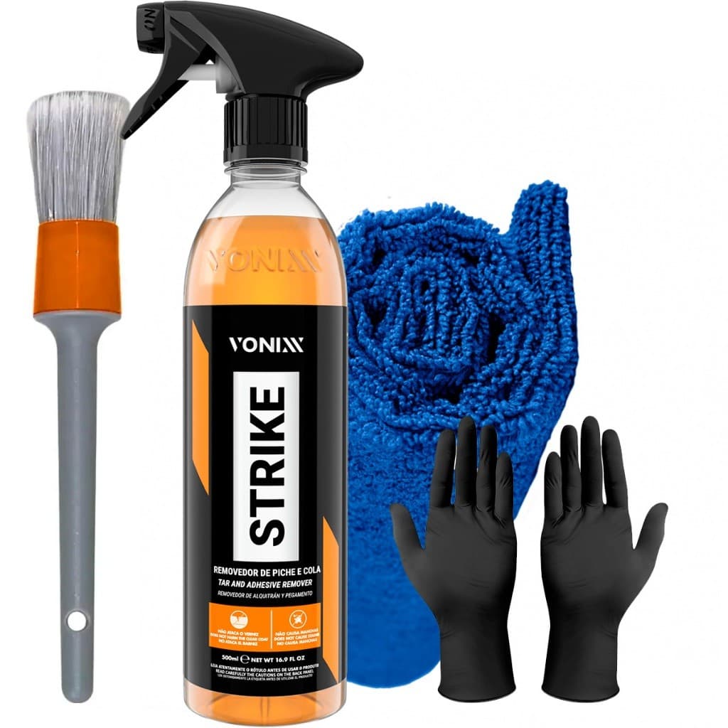 Kit Removedor De Piche De Asfalto E Cola Adesivo Strike Vonixx + Luva Nitrilica + Pano microfibra + pincel