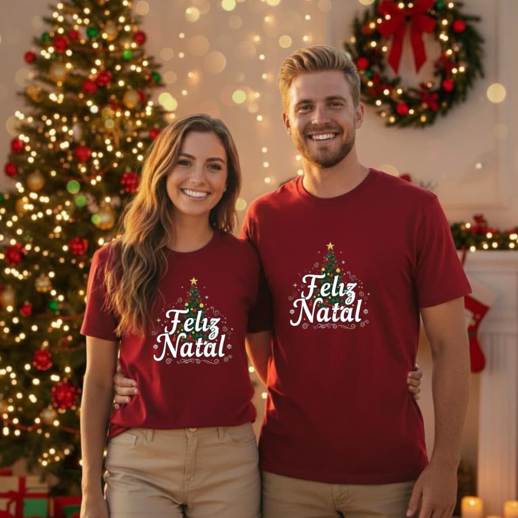 Kit 2 Camisetas Estampadas Feliz Natal Tecido 100% Algodão Envio Imediato