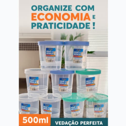 Kit Potes Plásticos 500ml com Tampa de Rosca - Vedação Perfeita, Multiuso, Cores Sortidas