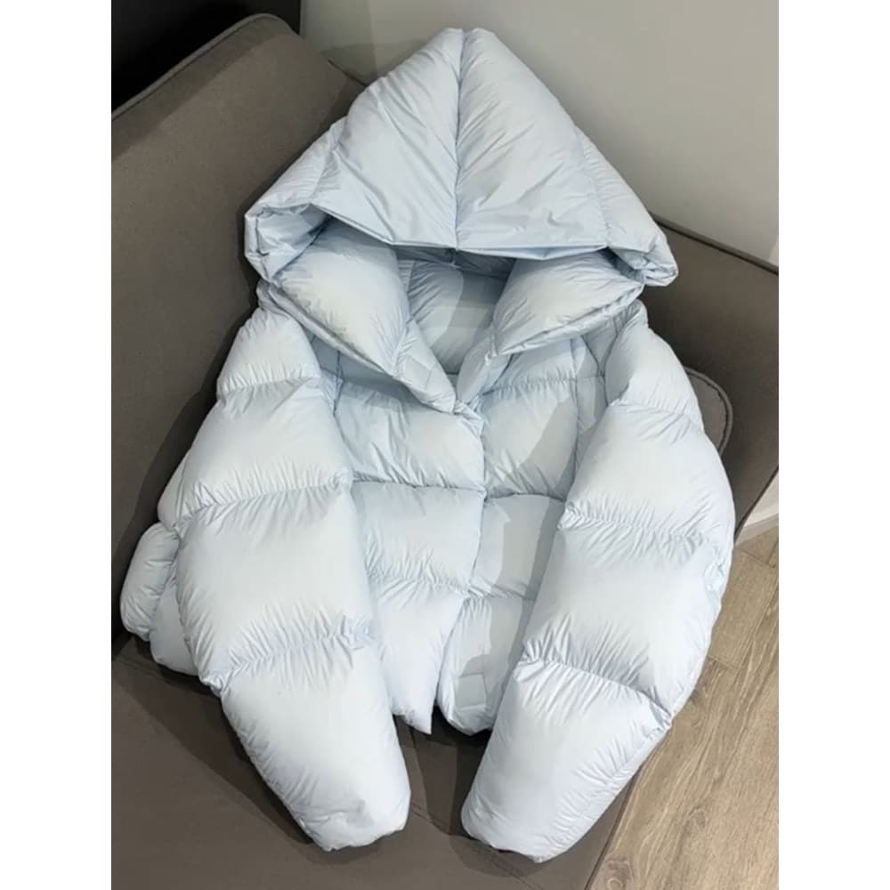 Único Super bonito azul curto jaqueta feminina inverno 2025 novo estilo High-End pão jaqueta com capuz jaqueta grossa