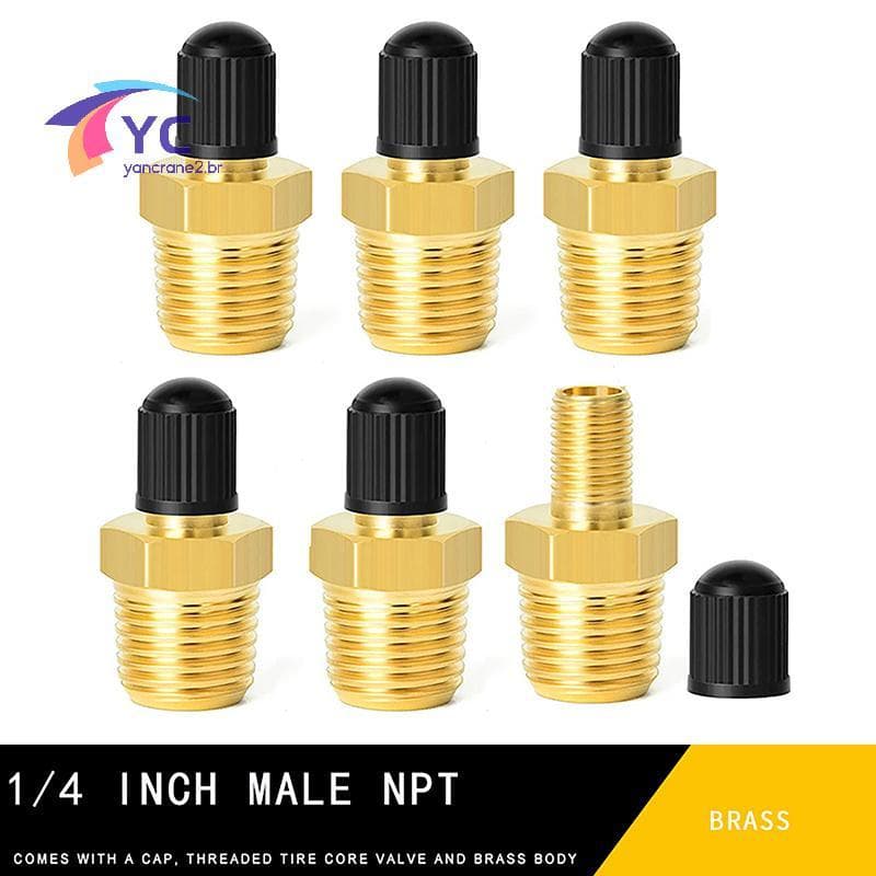 YCBR 2 Peças Adaptador De Inflador De Ar De Latão Com Haste De Válvula Interna 1/4 " NPT (M) Para Schrader Padrão Conect