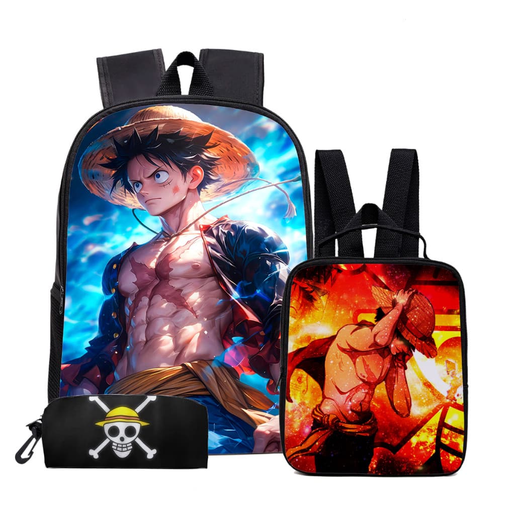 OFERTA! Kit Escolar 3 peças Peças Luffy One Piece Gear 5 2026 | Mochila Lancheira Térmica Estojo Box PROMOÇÃO