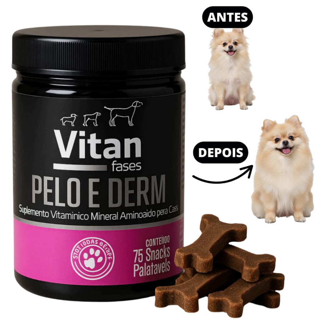 Pelo E Derme - 75 Comprimidos sabor carne Trata dermatite e estimula crescimento dos pelos cachorro