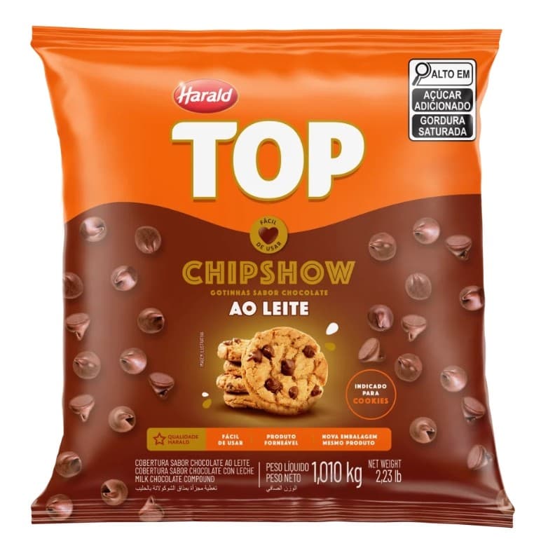 Chipshow Top Sabor Chocolate Ao Leite 1,01kg Harald Panetone Cookies