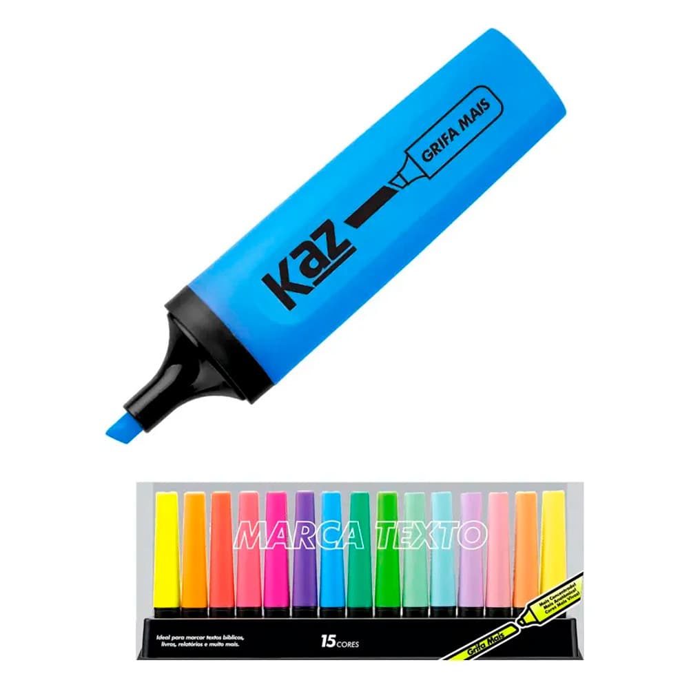 Marca Texto 15 Cores Chanfrado Com Suporte Kaz