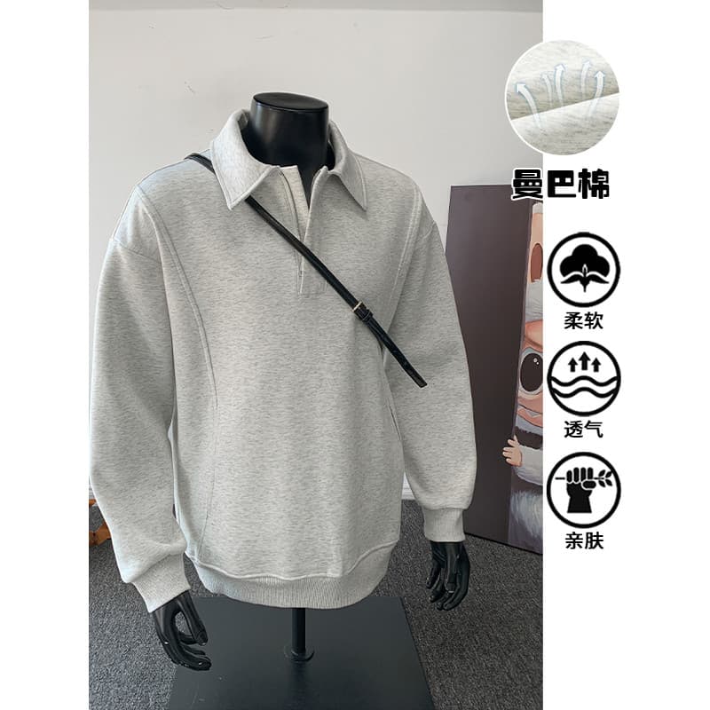 500G pesado tamanho grande meio zíper moletom masculino outono cleanfit roupas masculinas Puffian bonito Casual lapela r