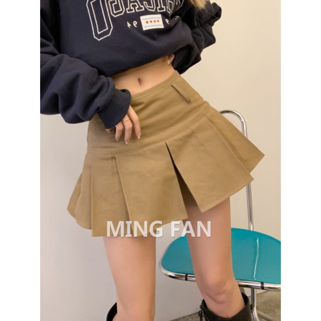 G2025 outono novo estilo feminino Millennium quente menina saia plissada Base A linha saia Mini saia cáqui saia curta