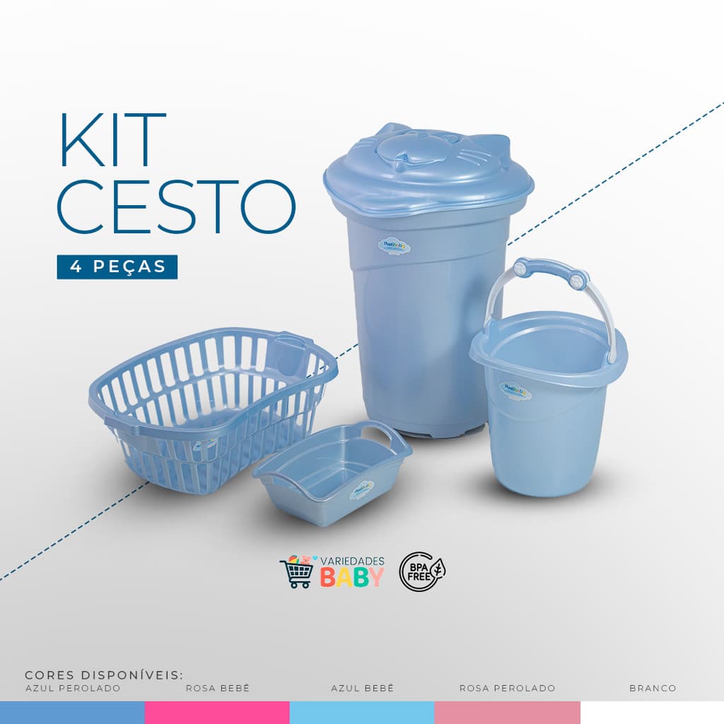 Kit Organização Baby Cesto 36L + Telado 25L + Balde 11L e Organizador – envio rápido