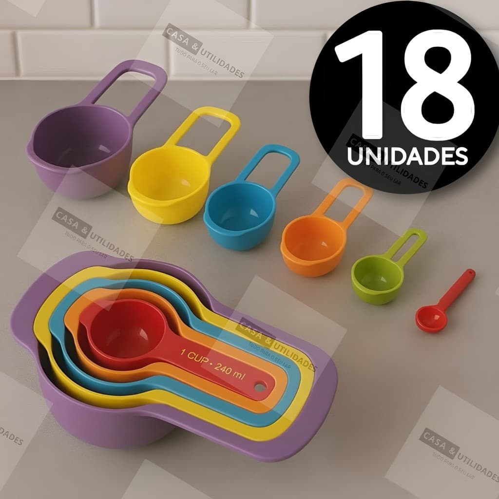 Colheres Medidoras 18 peças Medida, medidor Bolo Cozinha Confeitaria