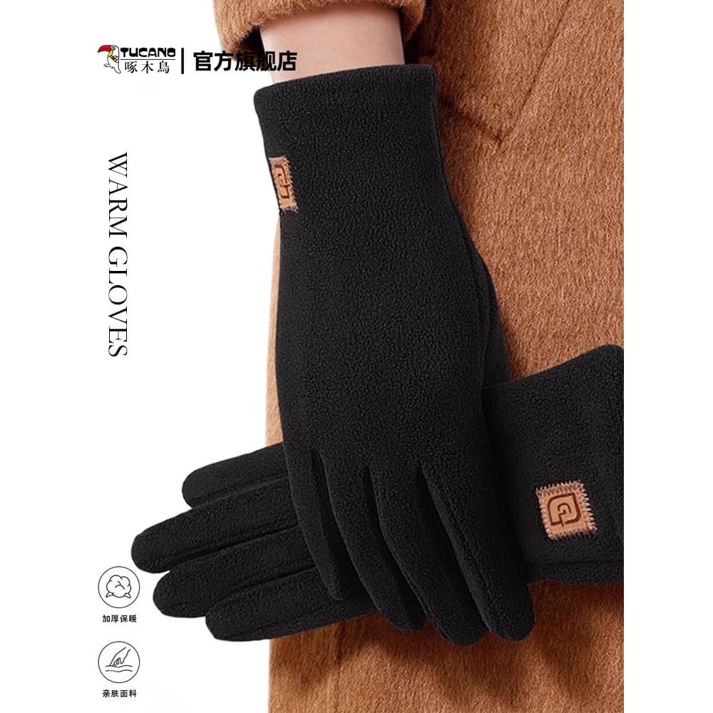 Woodpecker luvas femininas inverno novo estilo velo-velo à prova de vento à prova de frio tela sensível ao toque na pont
