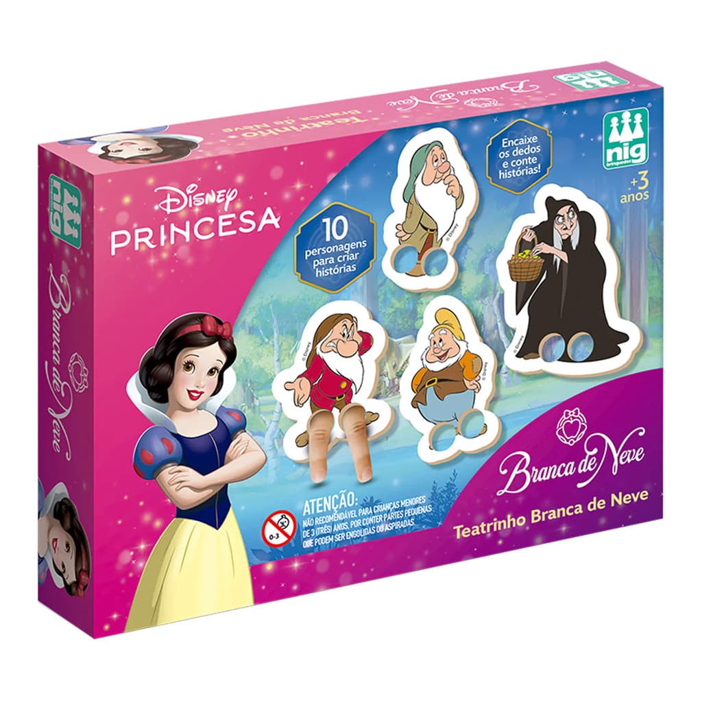 Teatrinho De Dedo Branca De Neve Disney 10 Peças Madeira Nig Brinquedos