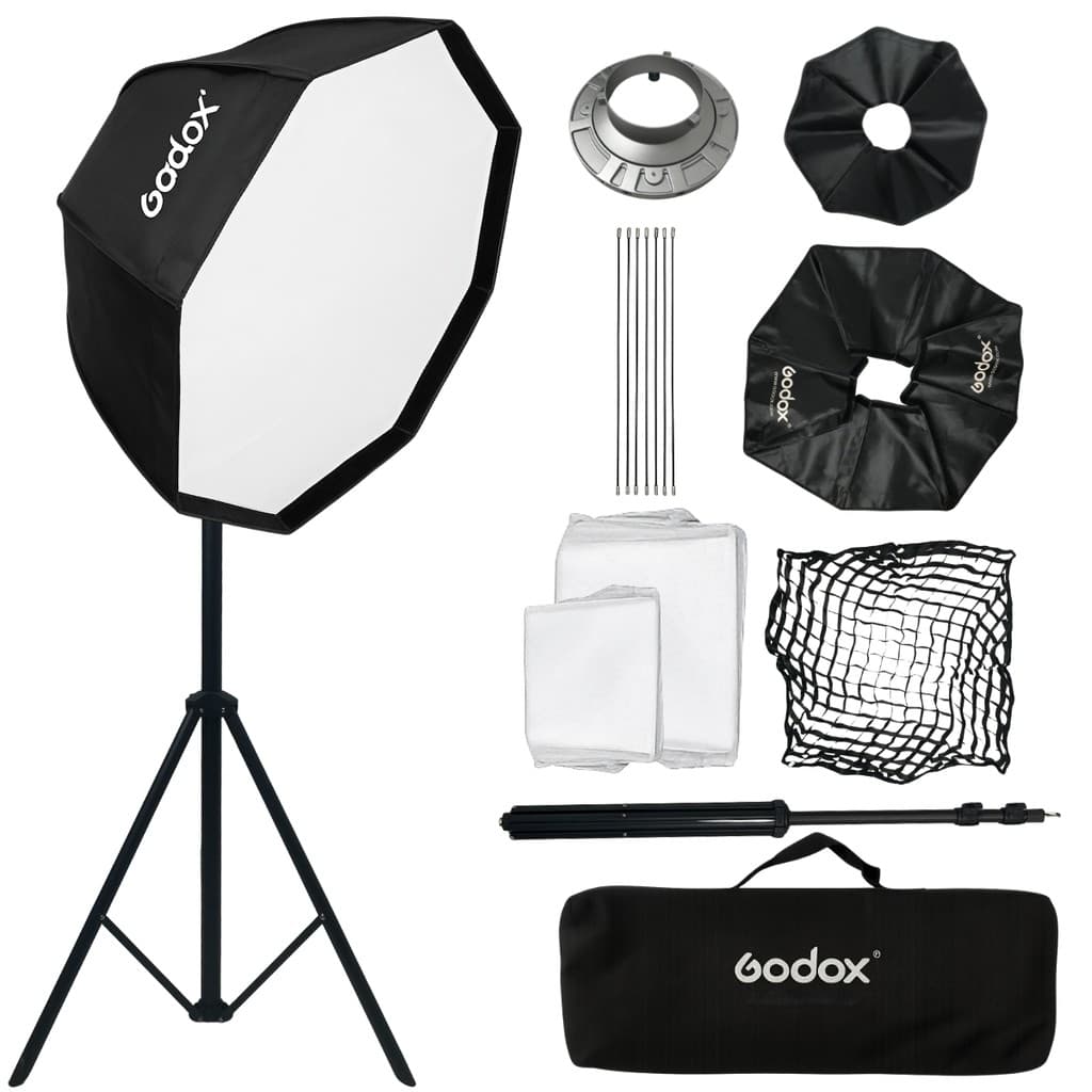 Softbox Octagonal Godox 95cm Bowens Grid Colmeia+Tripé 2,8m L