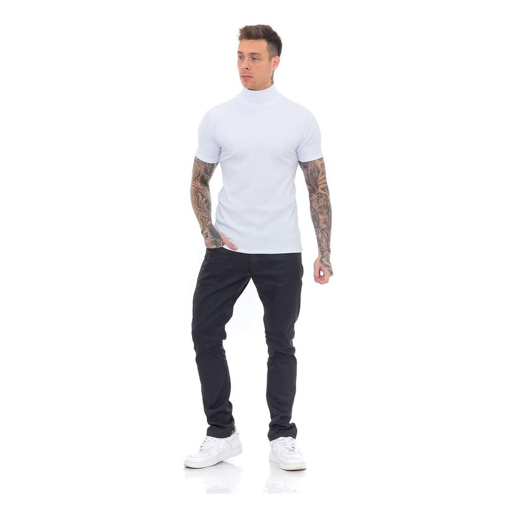 Camiseta Gola Alta Masculina Manga Curta Canelada Slim Fit