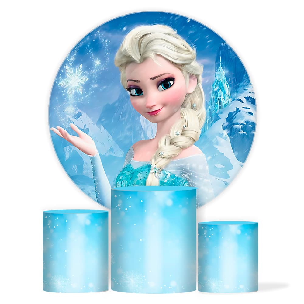 Kit Painel Redondo + Trio Capas Cilindros Frozen Veste Fácil Promoção Decoração Menina Feminina De Aniversario Desenho