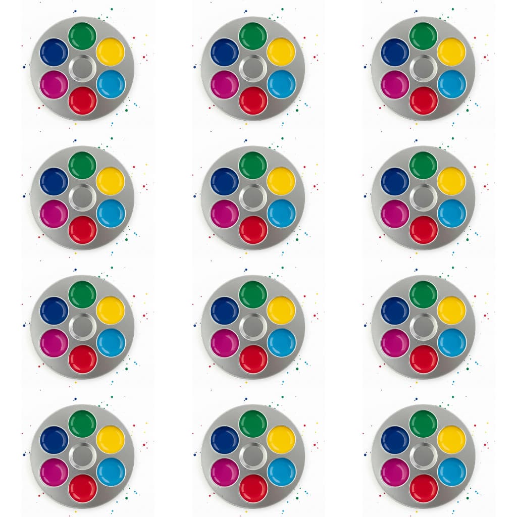 Kit 12 Bandejas De Aluminio Paleta Godê 6 Cavidades Redonda Para Pinturas Tinta Aquarela Escolar Artesanato