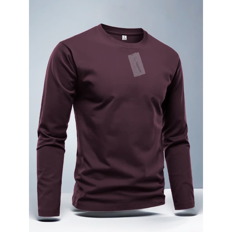 2025 primavera verão roupas masculinas em torno do pescoço pesado manga comprida camiseta na moda All-Match confortável