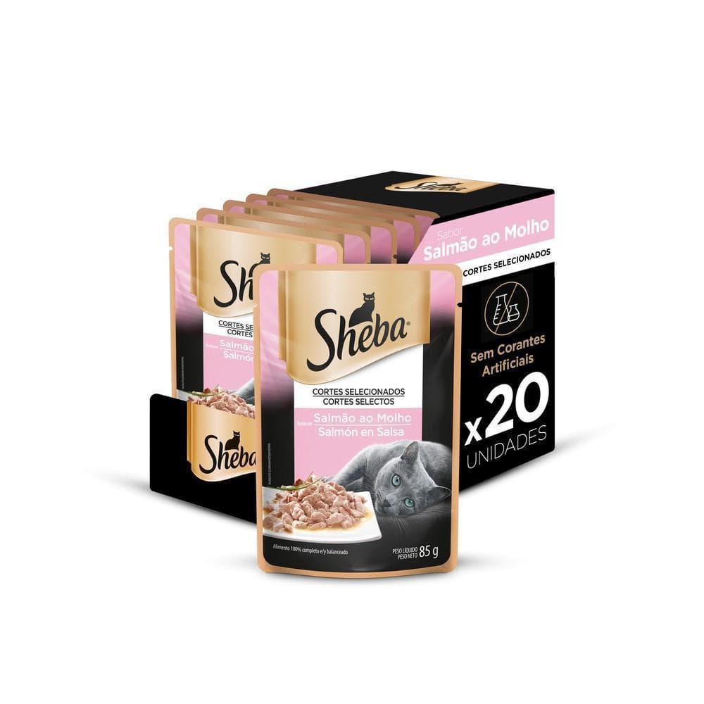 Ração Úmida Sheba Sachê para Gatos Adultos Sabor Salmão ao Molho - 20 Unidades de 85g