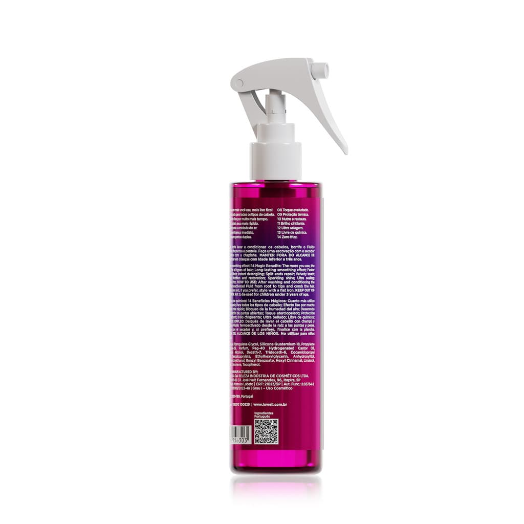 Fluído Termoativado Liso Mágico 200ml Lowell Proteção Controle do Frizz e Brilho para Cabelos Lisos
