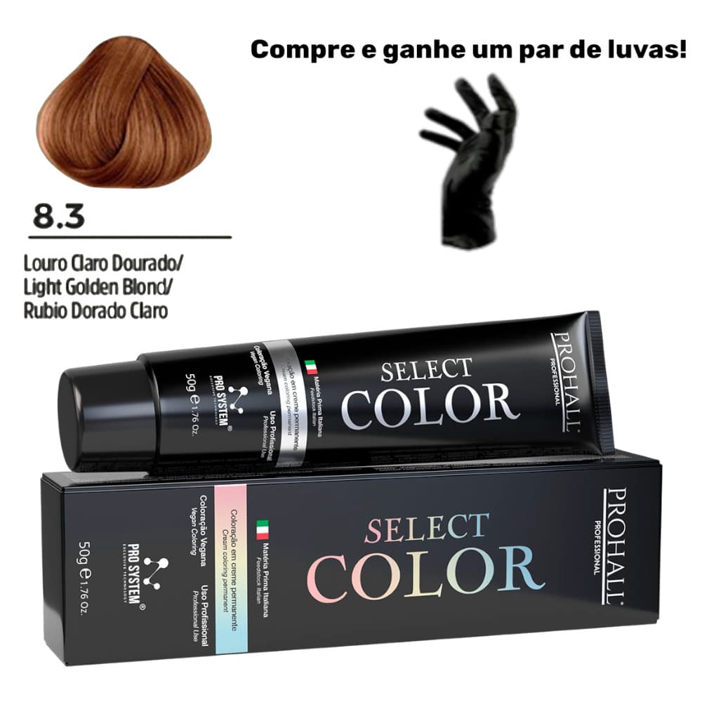 Coloração Permanente Select Color Nº8.3 Louro Claro Dourado Prohall 50g