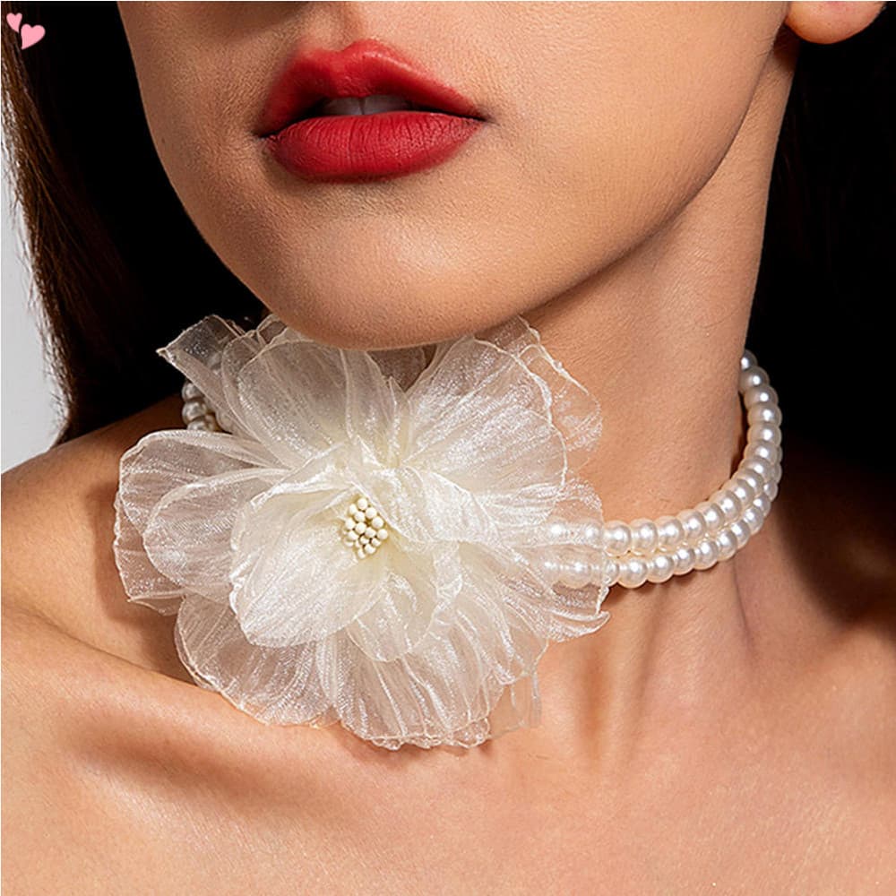 Gargantilha De Pérolas Com Flores Grandes , Design Em Camadas De 2 Fios , Corrente De Colar De , Opções Multicoloridas ,
