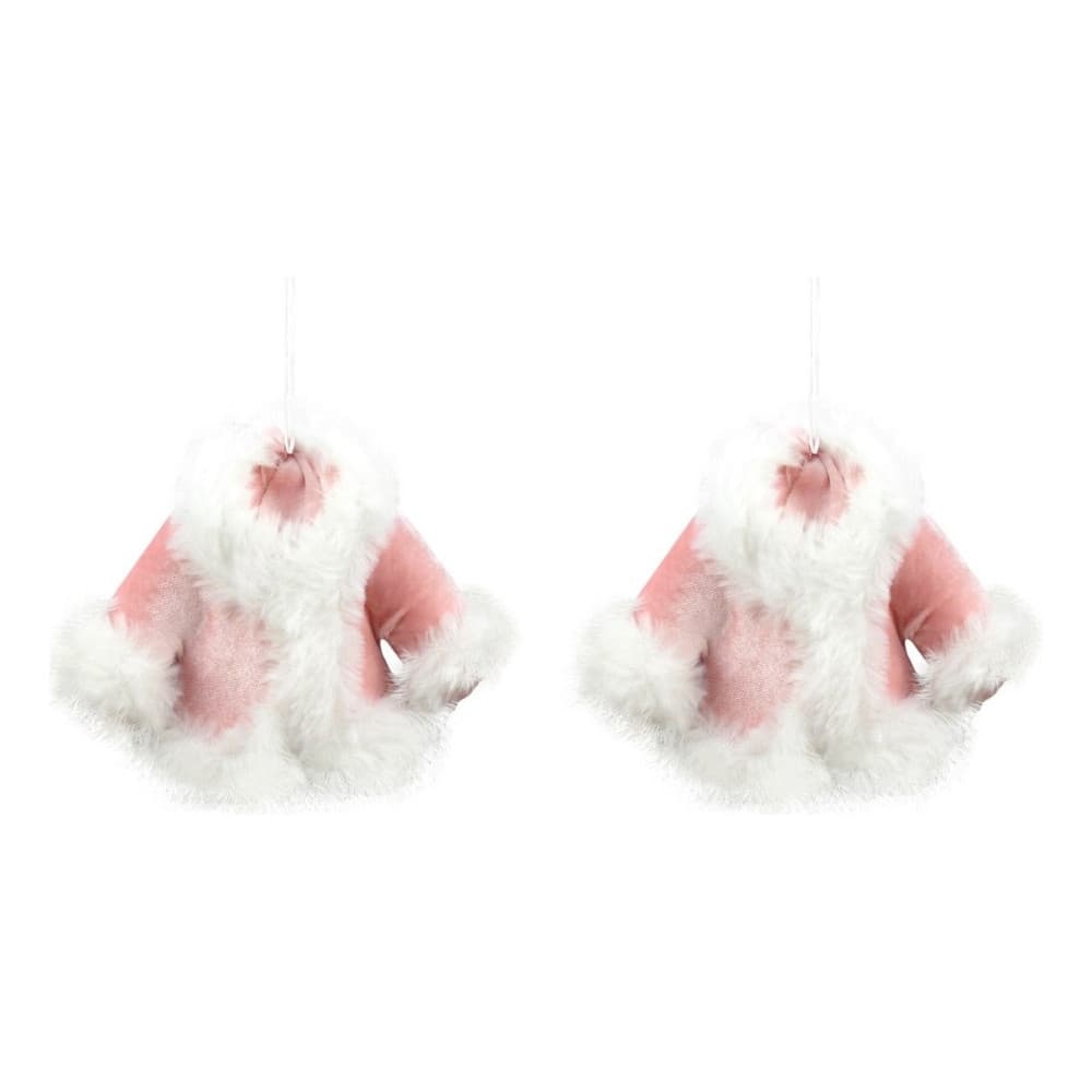 Kit 2 Pingentes Natalinos Casaco do Papai Noel Rosa Chá - Enfeite Fofo de Natal Luxo para Árvore