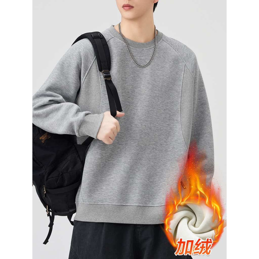 Moletom com forro de lã de cor sólida Roupas masculinas quentes 2026 Novo estilo outono inverno gola redonda espessada m