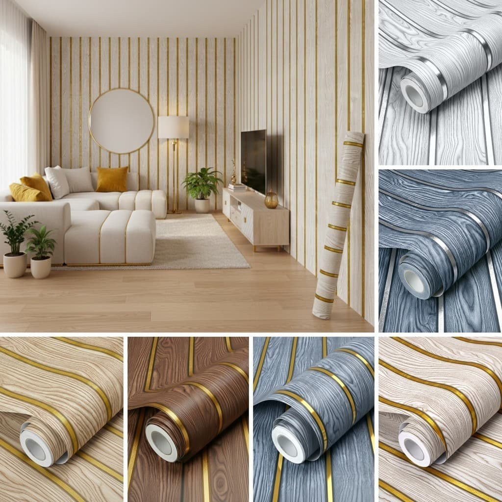 Papel De Parede 5 Metros Com Relevo 3D Madeira Painel Ripado Decoração De Parede Moderna Com Textura Retrô Várias Cores