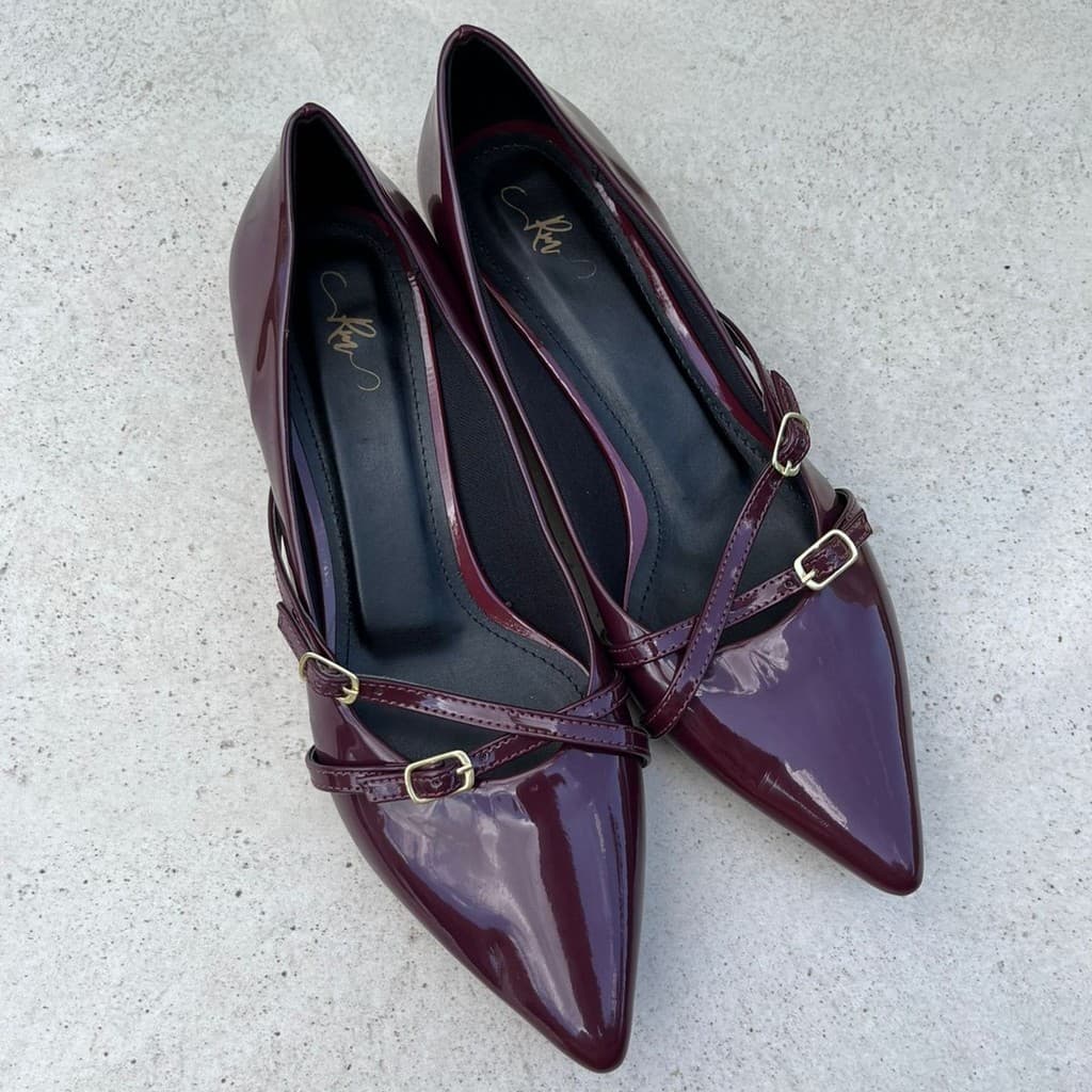 Scarpin Vinho Transpassado - Salto Mini 1,5cm /Salto baixo/Linha luxo /Salto bb confortável/Social /Linha Premium