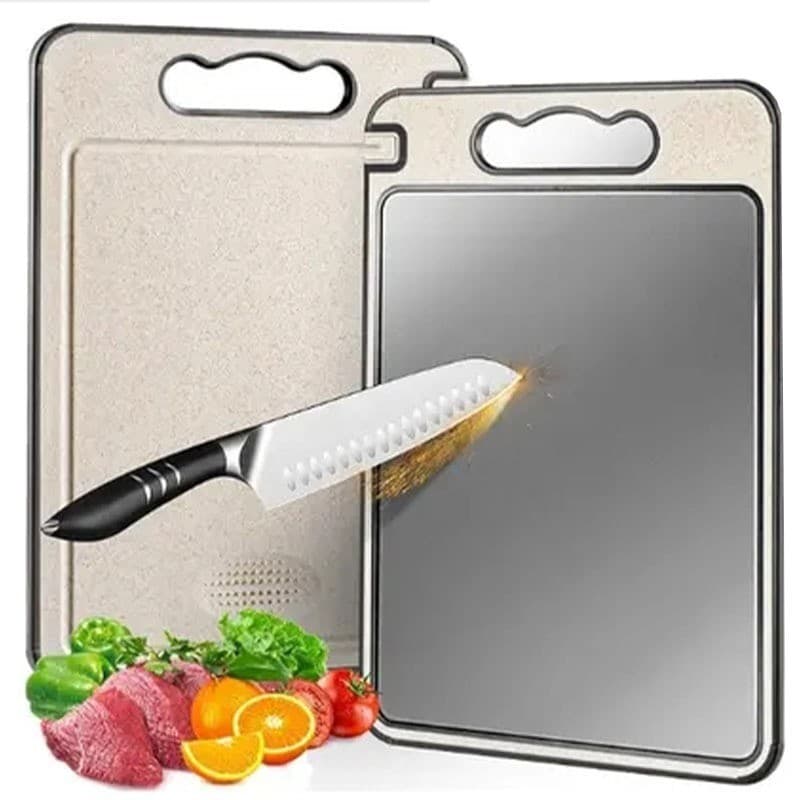 Tábua de corte de carne, tábua de corte higiênica dupla face, Material de aço inoxidável e PP, com apontador e alça