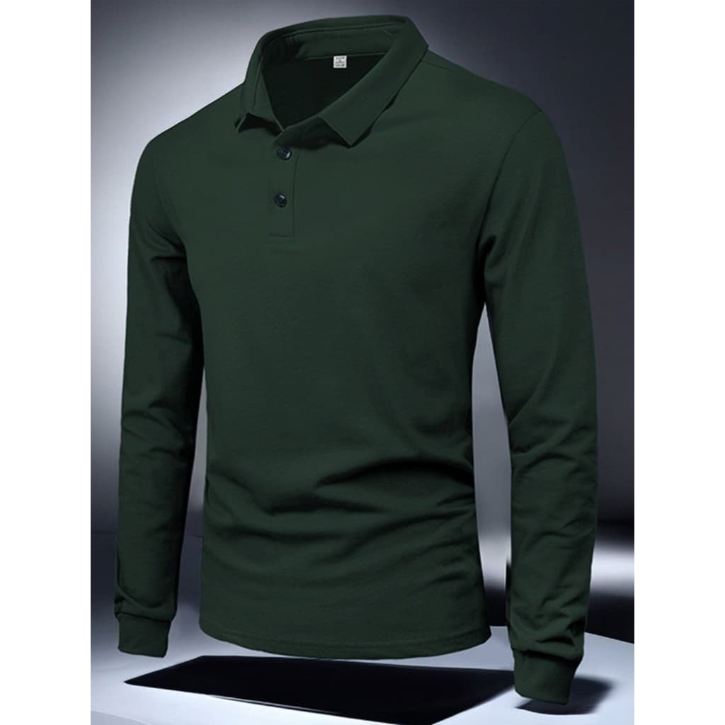 Camisa Polo masculina de manga longa outono alta contagem mercerizado algodão high-End lapela masculina cor sólida negóc