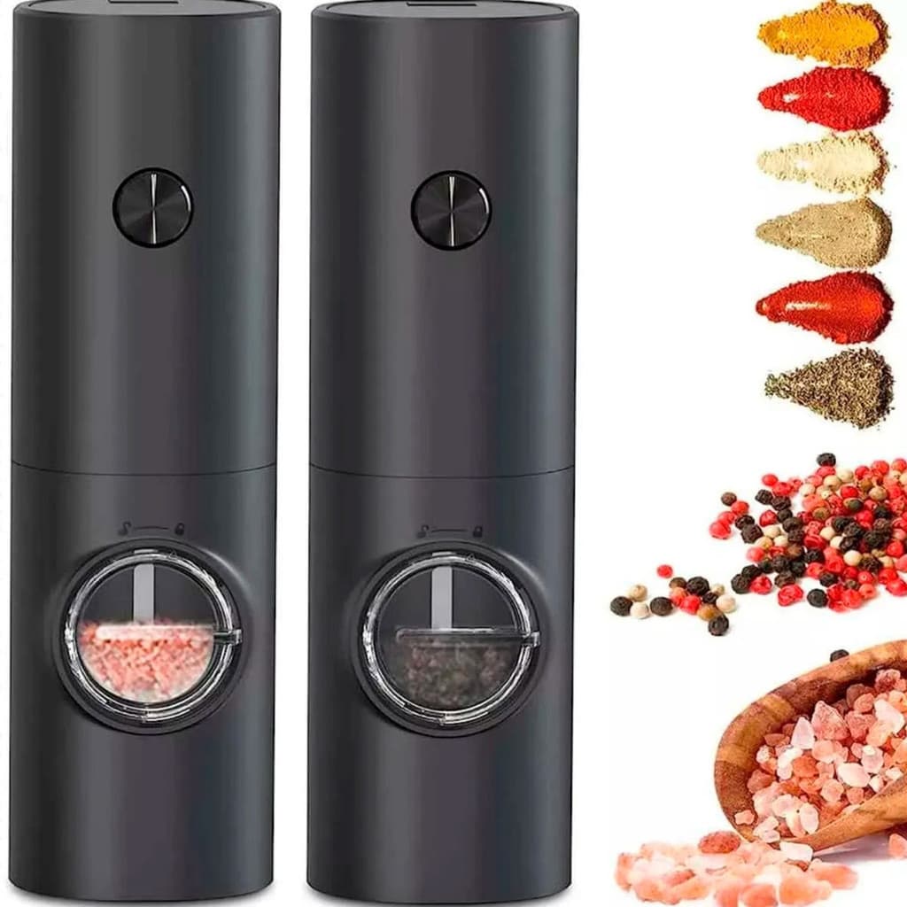 Moedor Elétrico de Sal e Pimenta Preto Ajuste de Granulagem | Fácil de Usar e Elegante