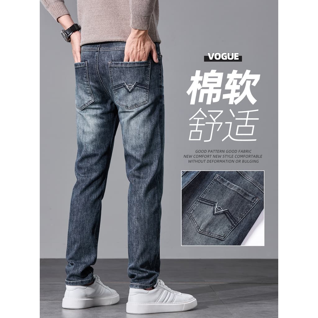 Stretch Retro Denim calças compridas masculinas outono inverno fino-ajuste em linha reta 2026 novo estilo High-End roupa
