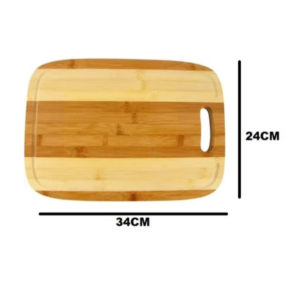 Tábua Carne De Bambu 34x24x1,8cm Para Corte Churrasco Legumes Com Encaixe Para As Mãos
