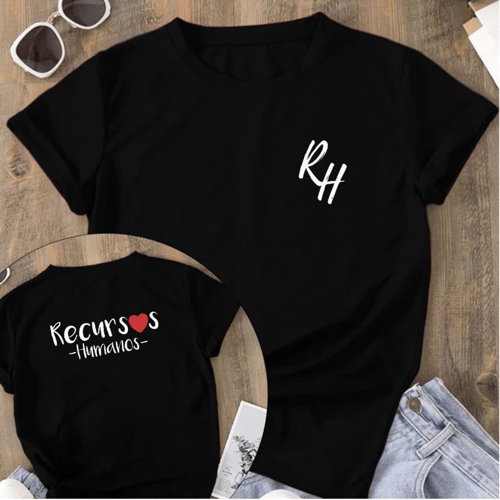 Camisetão Feminino Estampado Frente e Verso Camiseta Recursos Humanos Profissão Faculdade 100% Algodão Rita Modas