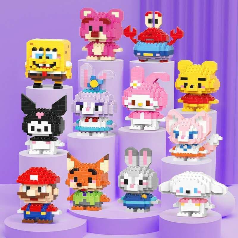 Mini Blocos de Montar – Personagens Fofos | Modelos Aleatórios Presente Criativo